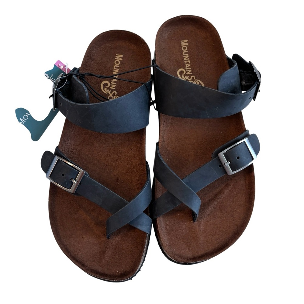 Mountain Sole Black Leather Sandals Women’s Size 6 Boho Gorpcore Camping NWT